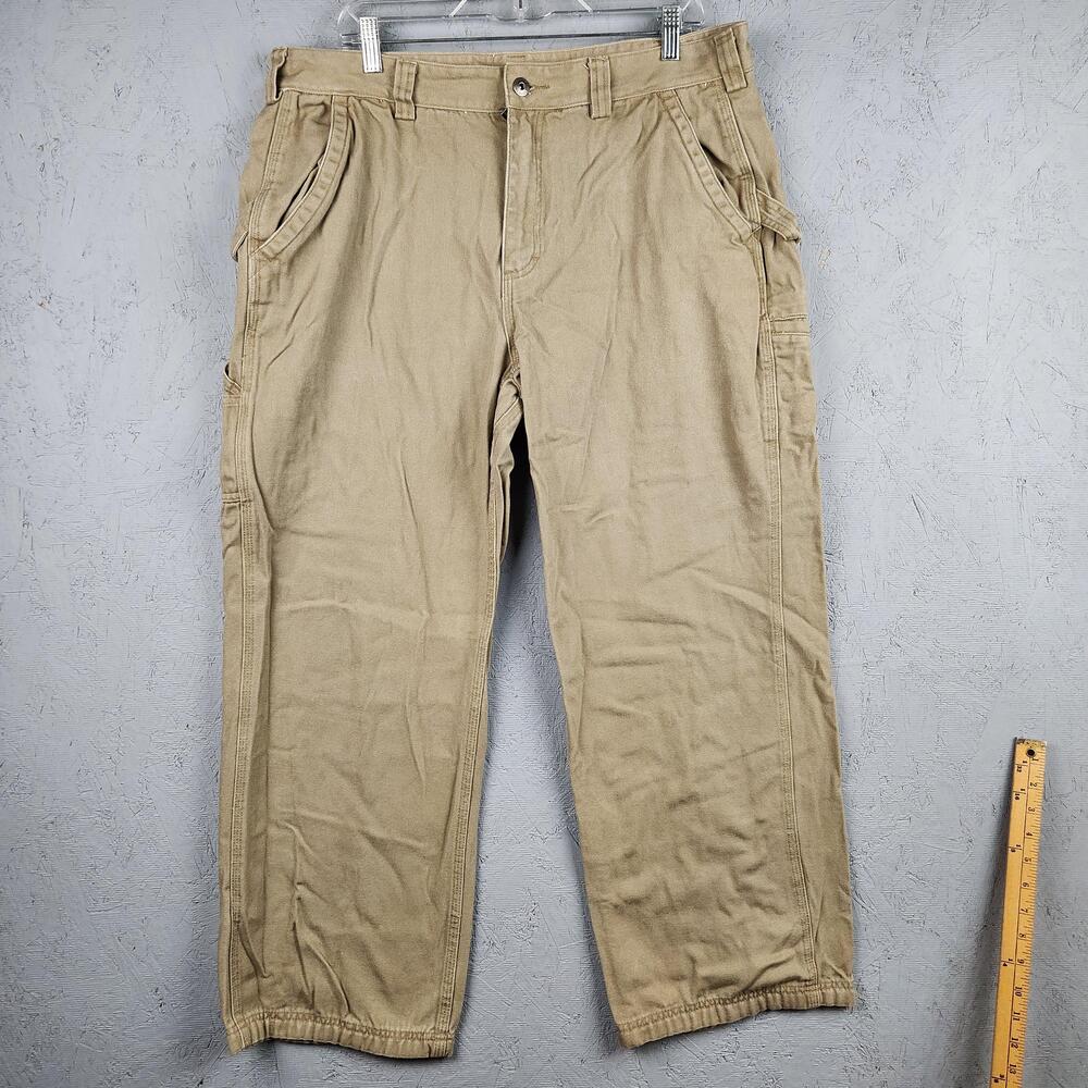 Duluth Trading Co Pants Mens 38x30 Khaki Canvas Duck Workwear Carpenter Utility